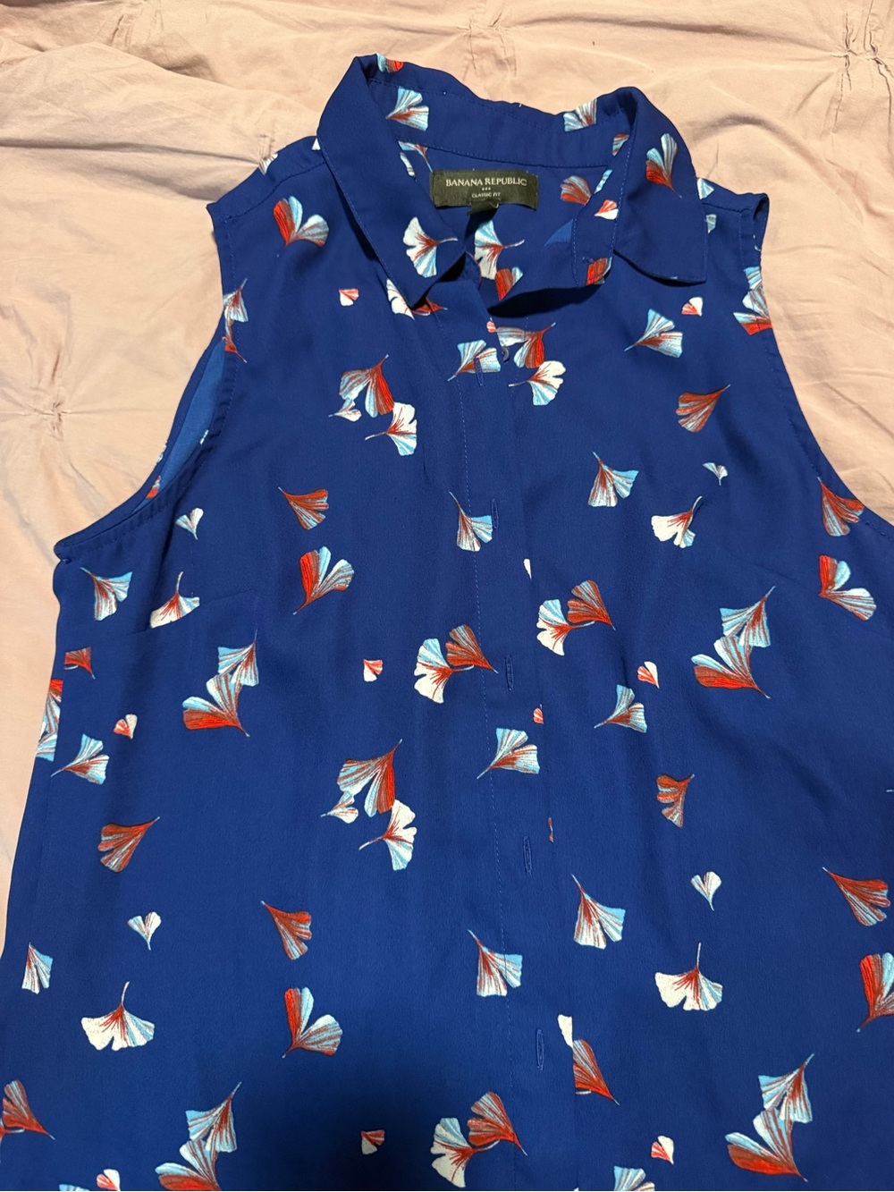 Banana Republic Royal Blue Floral-Print Sleeveless Top